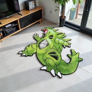 Tyranitar Anime Handmade Tufted Rug – Green Pokémon-Inspired Gaming Décor