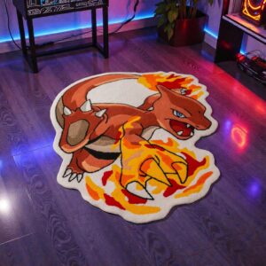 Blazing Charmeleon Handmade Tufted Rug – Pokémon Fire-Type Anime Gaming Room Carpet