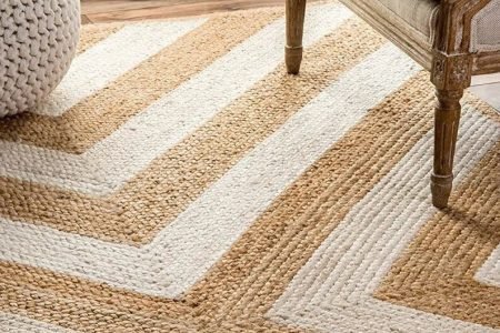 Ivory Natural Jute Runner, Chevron Design Hand braided Large Area Rug for Living Room, Thick Outdoor Designer Jute Carpet in Custom Size